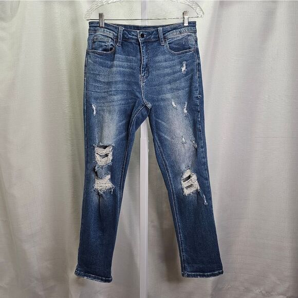 Windsor Medium Wash High Rise Distressed Jeans Size 9 - Picture 1 of 9